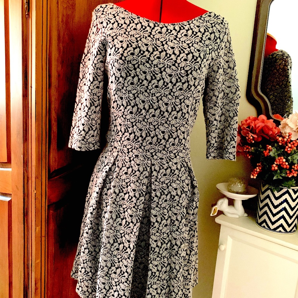 Black and white floral knit dress